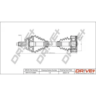 Arbre de transmission Dr!ve+ DP2110.10.0094 pour AUDI A3 1.6 E-Power - 102cv