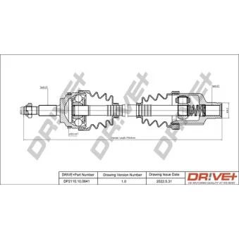 Arbre de transmission Dr!ve+ DP2110.10.0841 pour RENAULT KANGOO 1.6 16V 4x4 - 95cv