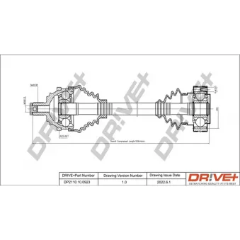 Arbre de transmission Dr!ve+ DP2110.10.0923 pour VOLKSWAGEN TRANSPORTER - COMBI 2.4 D - 78cv