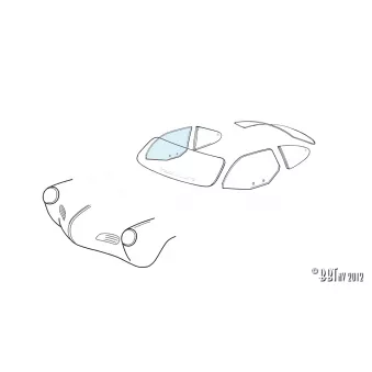 Vitre de porte droite - Karmann Ghia coupé 08/59- YOUNG PARTS 8980-315 pour VOLKSWAGEN KARMANN GHIA 1600 - 48cv