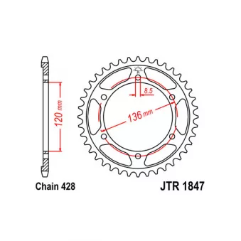 Couronne, pignon de moto JT JTR1847.50 pour YAMAHA SRX SRX 600 - 27cv