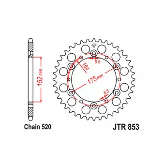 Couronne, pignon de moto JT JTR853.45 pour YAMAHA XT XT 500 - 27cv