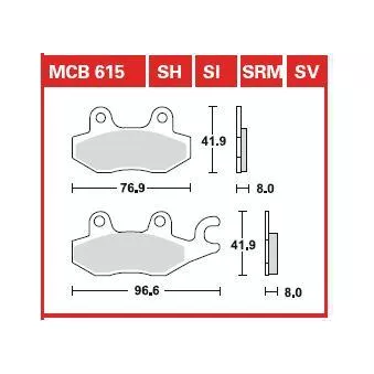 Jeu de 2 plaquettes de frein avant TRW MCB615SRM pour YAMAHA YBR YBR 250 - 22cv