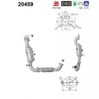 Catalyseur AS 20459 pour FORD C-MAX 1.0 EcoBoost - 125cv