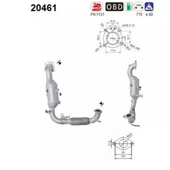 Catalyseur AS 20461 pour FORD FIESTA 1.0 EcoBoost - 100cv