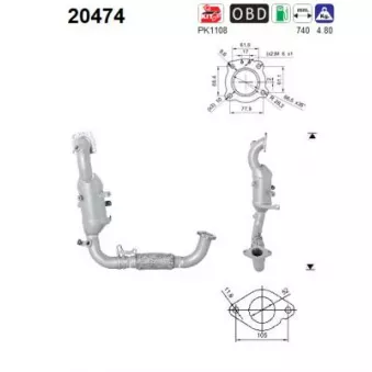 Catalyseur AS 20474 pour FORD C-MAX 1.0 EcoBoost - 125cv