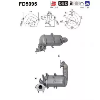 Filtre à particules / à suie, échappement AS OEM 208A09000R