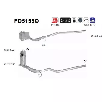 Filtre à particules / à suie, échappement AS OEM 5N0254700MX