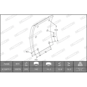 Kit de garnitures de frein, frein à tambour FERODO K15879.1-F3661 pour MAN L2000 8,163 LLS, LLRS - 155cv