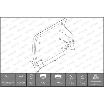 Kit de garnitures de frein, frein à tambour FERODO K17988.0-F3661 pour MAN L2000 8,163 LLS, LLRS - 155cv