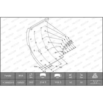 Kit de garnitures de frein, frein à tambour FERODO K19503.0-F3653 pour IVECO EUROFIRE 150 E 24 tector - 240cv