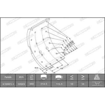 Kit de garnitures de frein, frein à tambour FERODO K19503.1-F3653 pour IVECO EUROCARGO 170 E 18 K, 180 E 18 K - 177cv