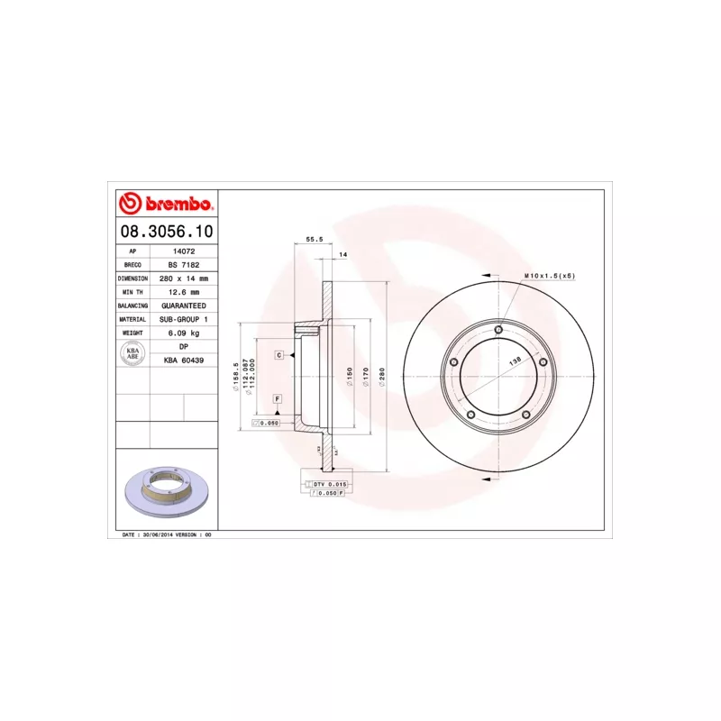Jeu de 2 disques de frein avant BREMBO 08.3056.10 - Visuel 1