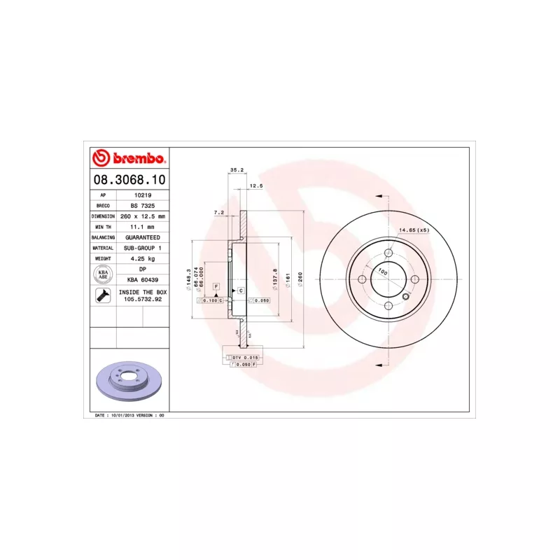 Jeu de 2 disques de frein avant BREMBO 08.3068.10 - Visuel 1