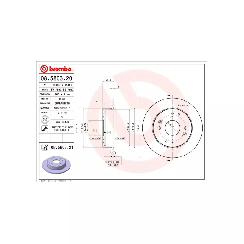 Jeu de 2 disques de frein arrière BREMBO 08.5803.21 - Visuel 1