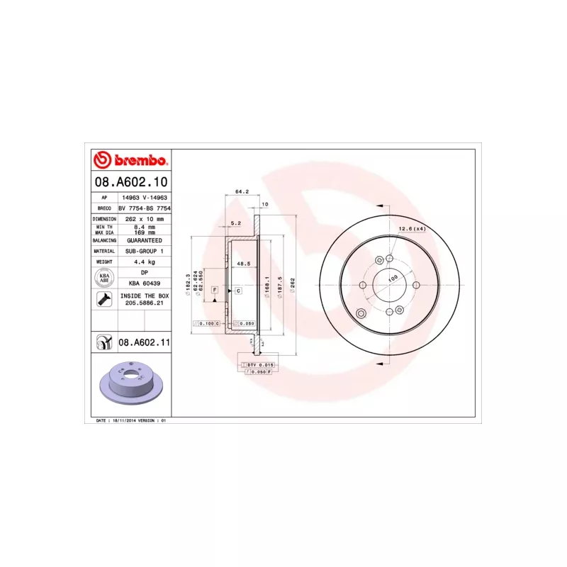 Jeu de 2 disques de frein arrière BREMBO 08.A602.10 - Visuel 1