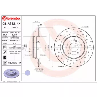 BREMBO 08.A612.4X - Jeu de 2 disques de frein arrière