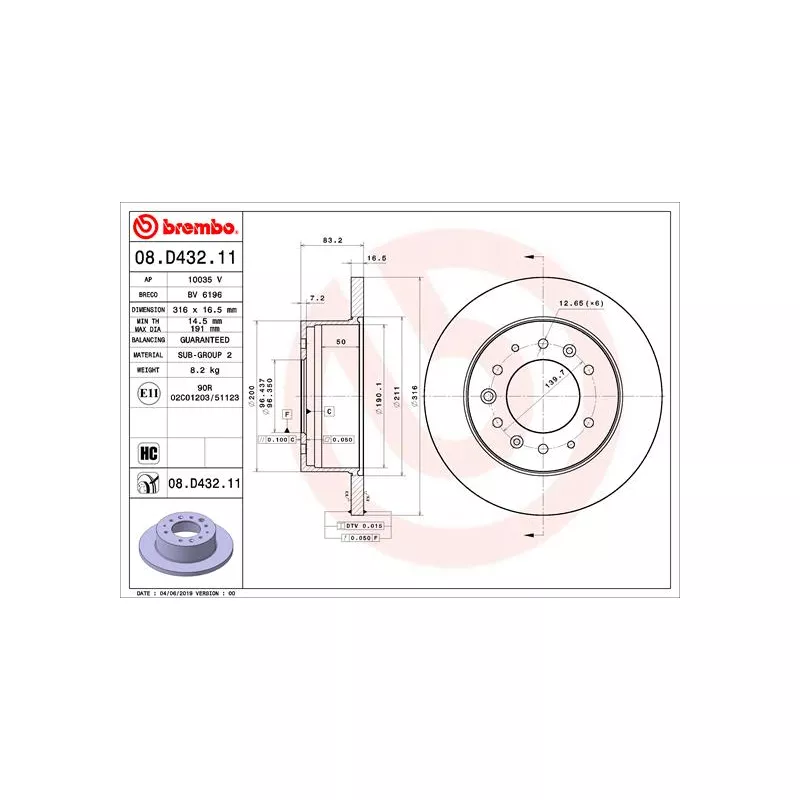 Jeu de 2 disques de frein arrière BREMBO 08.D432.11 - Visuel 1