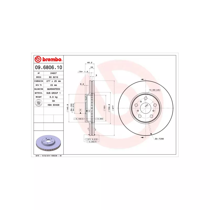 Jeu de 2 disques de frein avant BREMBO 09.6806.10 - Visuel 1