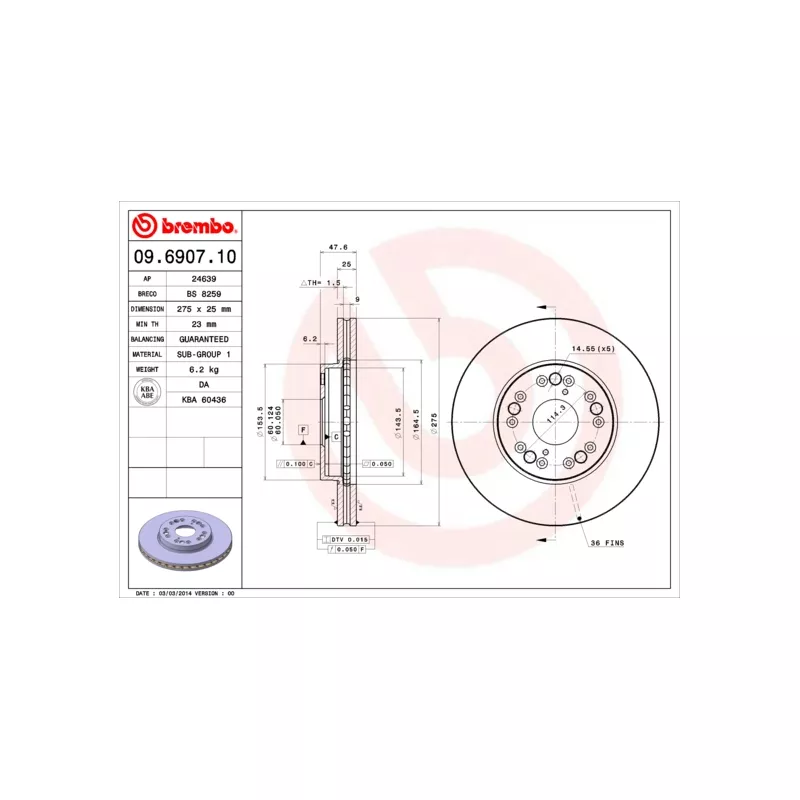 Jeu de 2 disques de frein avant BREMBO 09.6907.10 - Visuel 1