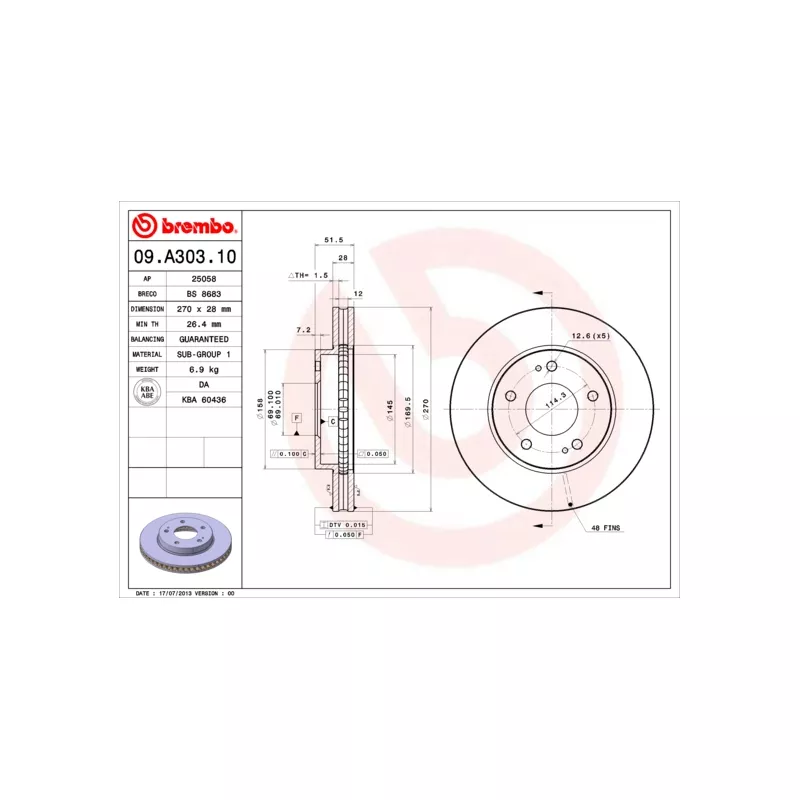 Jeu de 2 disques de frein avant BREMBO 09.A303.10 - Visuel 1