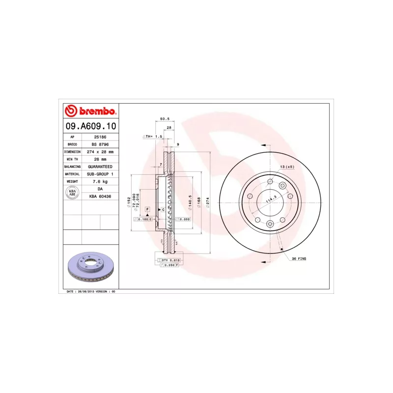 Jeu de 2 disques de frein avant BREMBO 09.A609.10 - Visuel 1
