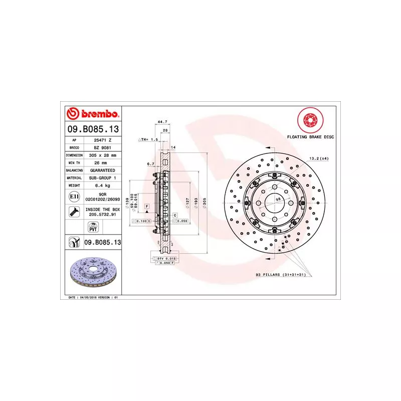 Jeu de 2 disques de frein avant BREMBO 09.B085.13 - Visuel 1