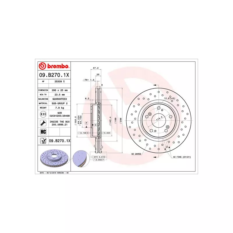 Jeu de 2 disques de frein avant BREMBO 09.B270.1X - Visuel 1