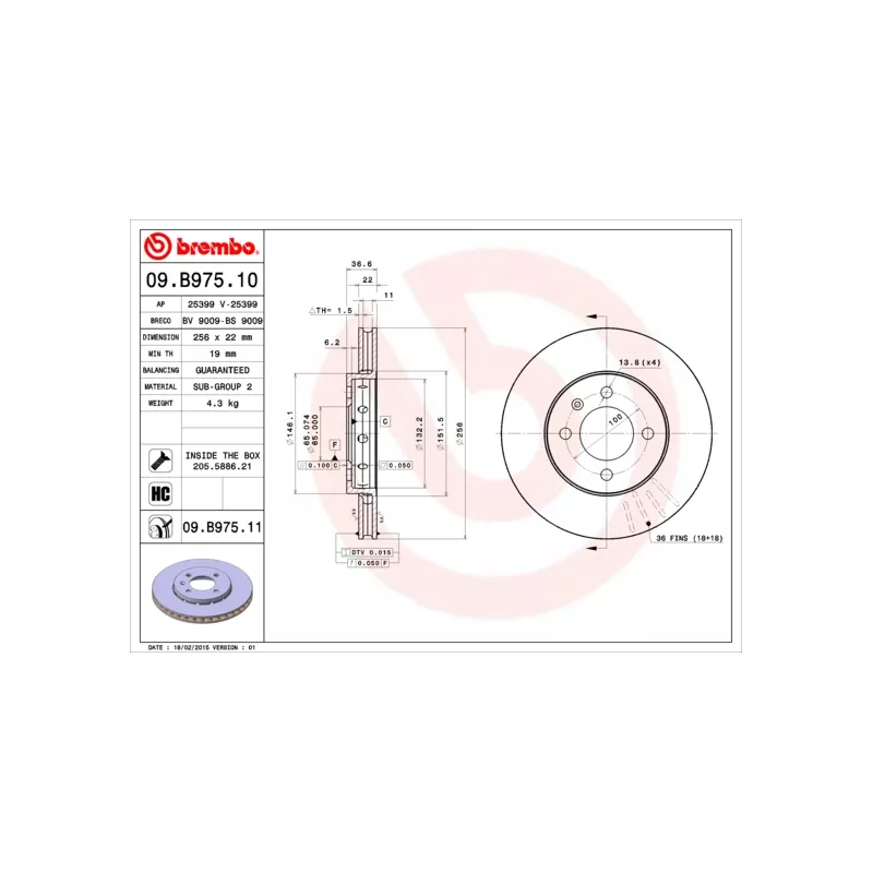 Jeu de 2 disques de frein avant BREMBO 09.B975.10 - Visuel 1