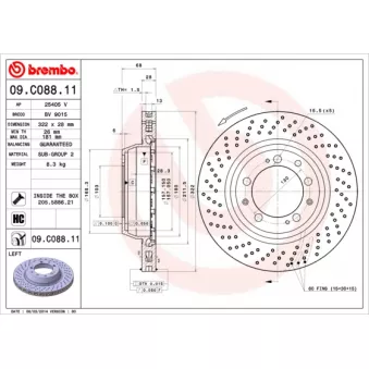 Disque de frein arrière gauche BREMBO 09.C088.11