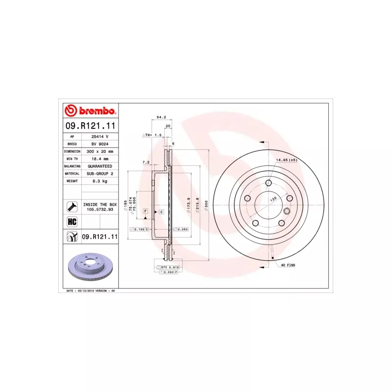 Jeu de 2 disques de frein arrière BREMBO 09.R121.11 - Visuel 1
