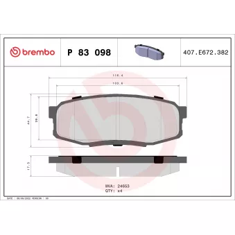 BREMBO P 83 098X - Jeu de 4 plaquettes de frein arrière