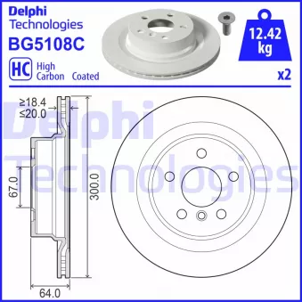 DELPHI BG5108C - Jeu de 2 disques de frein arrière