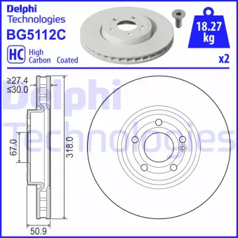 DELPHI BG5112C - Jeu de 2 disques de frein avant
