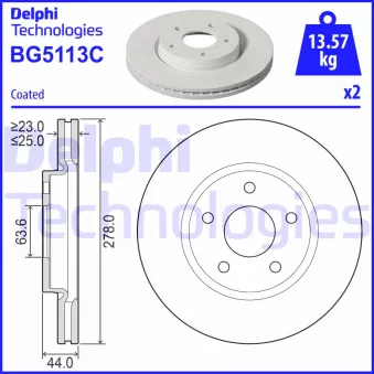 DELPHI BG5113C - Jeu de 2 disques de frein avant