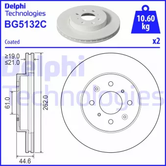 DELPHI BG5132C - Jeu de 2 disques de frein avant