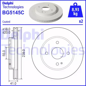 DELPHI BG5145C - Jeu de 2 disques de frein avant