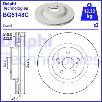 DELPHI BG5148C - Jeu de 2 disques de frein avant