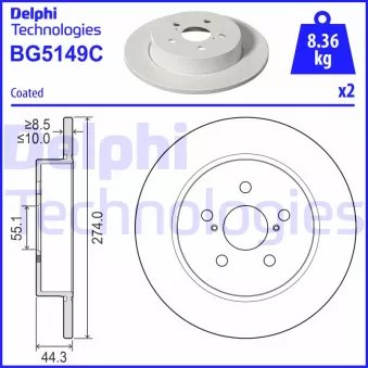 DELPHI BG5149C - Jeu de 2 disques de frein arrière