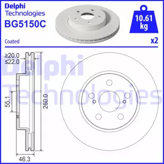 DELPHI BG5150C - Jeu de 2 disques de frein avant