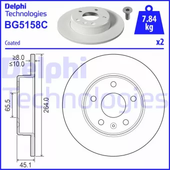 DELPHI BG5158C - Jeu de 2 disques de frein arrière