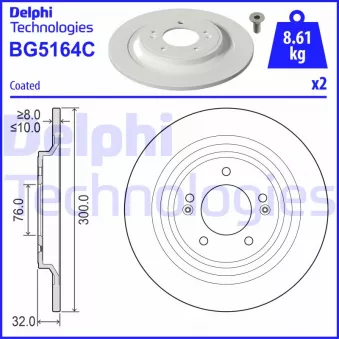 DELPHI BG5164C - Jeu de 2 disques de frein arrière