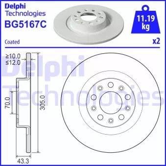 DELPHI BG5167C - Jeu de 2 disques de frein arrière