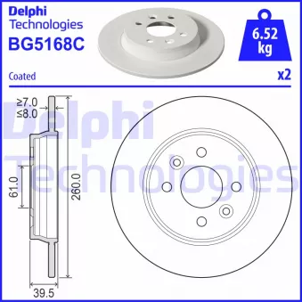 Jeu de 2 disques de frein arrière DELPHI BG5168C pour RENAULT CLIO 1.5 Blue dCi 85 - 86cv