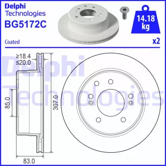 DELPHI BG5172C - Jeu de 2 disques de frein arrière