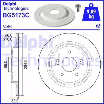 DELPHI BG5173C - Jeu de 2 disques de frein arrière