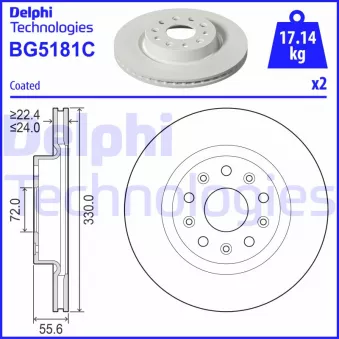 DELPHI BG5181C - Jeu de 2 disques de frein avant