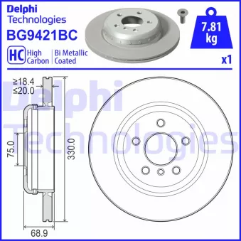 DELPHI BG9421BC - Jeu de 2 disques de frein arrière