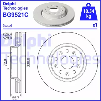 DELPHI BG9521C - Jeu de 2 disques de frein arrière