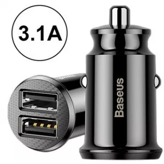 Chargeur voiture BASEUS GRAIN 2x USB 5V 3.1A noir AMIO BAS27651